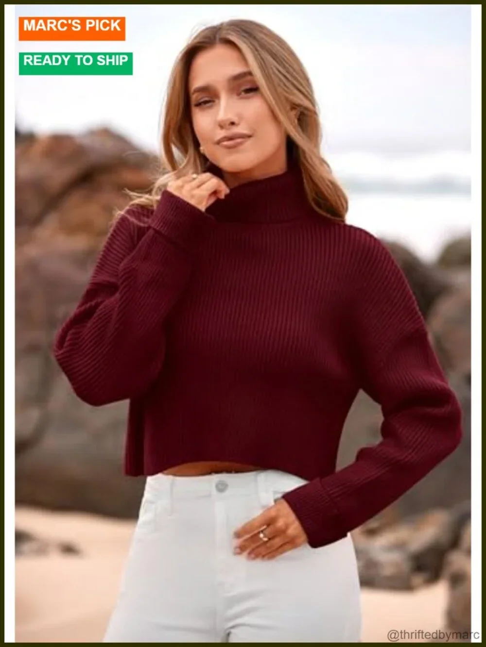 Turtleneck Cropped Sweater Soft Knit Long Sleeve Pullover